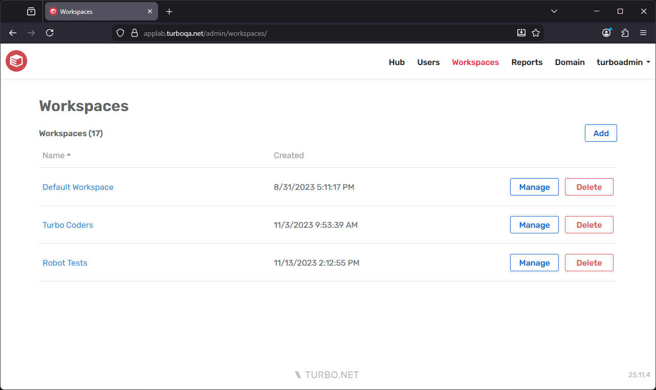 Server admin workspaces